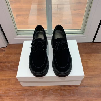 Sapato de borla de sola grossa de couro genuíno, mocassins femininos, salto médio e alto, casual, novo