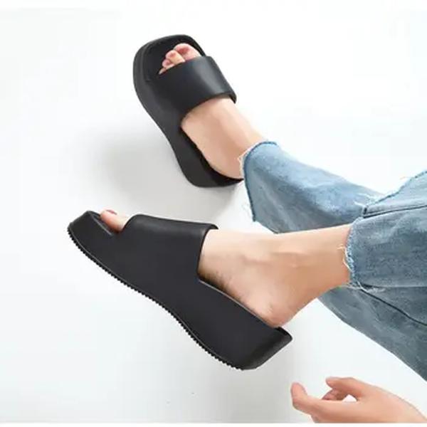 Chinelos de plataforma grossa para mulheres, salto redondo, sola de EVA, sandálias femininas, verão, popular, novo, 6cm