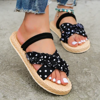 Anti Slip Lace Strap Sandals para mulheres, Salto plano resistente ao desgaste, Tendência da moda