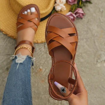 Verão Novas Mulheres de fundo plano Roman Strap Sandals com solas de borracha antiderrapante Moda Calçados Femininos [FR-W06]