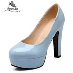 SGESVIER-Sapatos de salto alto quadrado para mulheres, boca rasa, cabeça redonda, bombas femininas, vestido casual elegante, primavera, novo, tamanho 31-47, OX076, 2021