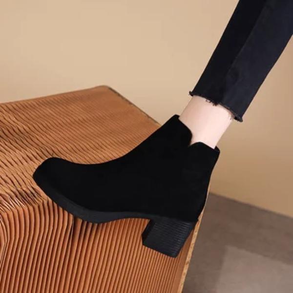 Ankle Boots de cabeça redonda feminina, de salto quadrado, monocromático, casual, tamanho, novo, moda, outono, inverno, 2023