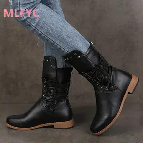 Botas com zíper de origem média feminina, salto quadrado, cabeça redonda, moda feminina, versátil, novo, outono, 2022