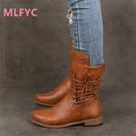 Botas com zíper de origem média feminina, salto quadrado, cabeça redonda, moda feminina, versátil, novo, outono, 2022