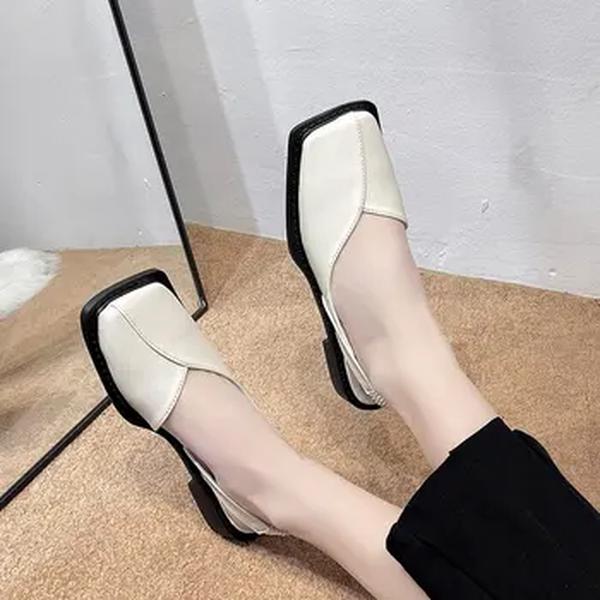 Sapatos de boca rasa de salto baixo para mulheres, sandálias fechadas, cabeça quadrada retrô, moda feminina, verão, novo, 2024