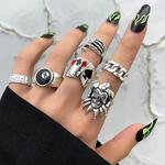 Skull Head Poker Snake Element Ring Set, Metal Estilo Punk Único, Unisex Party and Holiday Gift, Jóias da Moda, 35 pcs