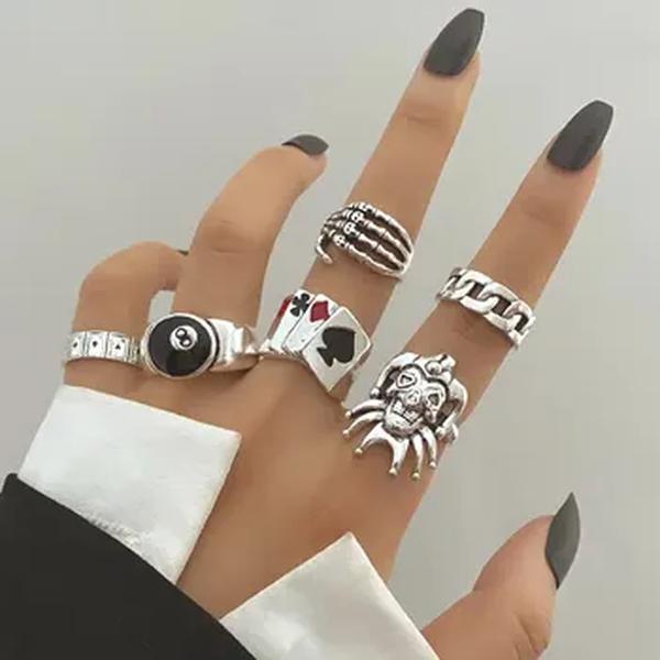 Skull Head Poker Snake Element Ring Set, Metal Estilo Punk Único, Unisex Party and Holiday Gift, Jóias da Moda, 35 pcs