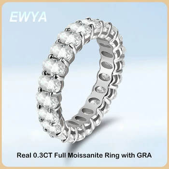 EWYA Moissanite Anéis para As Mulheres, Anel De Diamante, Banda De Casamento, Eternidade Completa, GRA Certified, Cor D, S925 Prata, 0.3ct, Novo