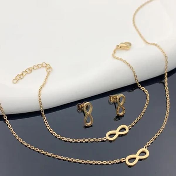 Colar e pulseira de aço inoxidável banhado a ouro 18k para mulheres, brincos boêmios, acessório para o Ramadã, presente dos namorados, tamanho 8, 4 pcs