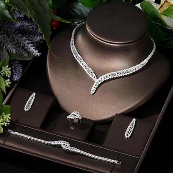 Clássico retangular cúbico zircônia casamento colar e brinco conjunto Dubai Nigéria CZ Bridal Jewelry Set