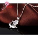 Moda conjunto de jóias de cristal austríaco 925 prata esterlina doce dolphin pingente colar laço brincos conjuntos para mulher