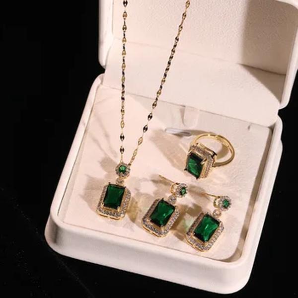 Moda feminina Cubic Zirconia Colar Brincos Anel Conjunto de jóias Meninas Aniversário Casamento Dia dos Namorados Presente Perfeito