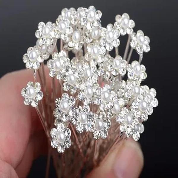 Bridal Pearl Flower Hair Pins, Crystal Clear Rhinestone, Clips de cabelo, Bridesmaid Hairwear, Wedding Jewelry, Acessórios para cabelo, Moda, 20Pcs