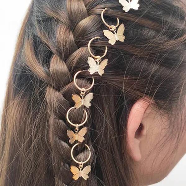 6Pcs Borboleta Estrela Pingente Clipe de Cabelo Para As Mulheres Braid Trendy Metal Anéis DIY Estilo Ocidental Acessórios Meninas Headdress Tocado