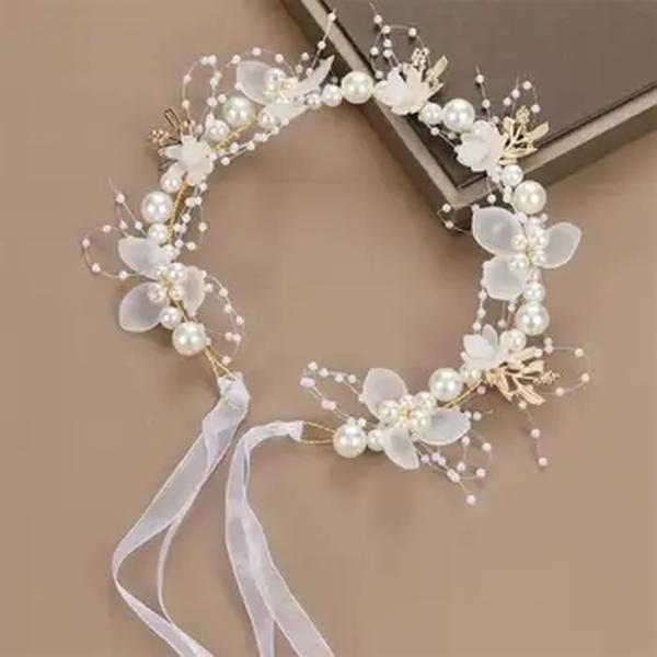 Bohemian Bridal Pearl Hair Headdress para Meninas, Flower Wreath, Bride Garland Head Hoop, Headbands, Jóias para Cabelo, Presentes Infantis, Primavera