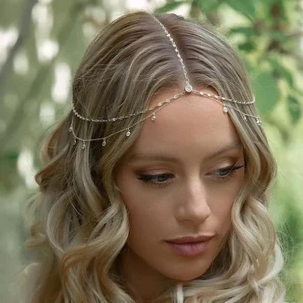 XSBODY-Boho Cristal Cabeça Cadeia, Acessórios Para Cabelo Do Casamento, Elegante Headpiece, Bling Cadeia Testa Nupcial, Jóias Indianas, Moda