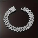 Pulseiras de Corrente Cubana Brilhante para Mulheres e Homens, Cor Dourada, Strass Gelado, Pulseira Punk, Jóias Hip Hop, 14mm