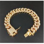 Pulseiras de Corrente Cubanas Brilhantes para Homens e Mulheres, Cor Dourada, Strass, Iced Out, Punk, Pulseira, Presente de Jóias, Hip Hop