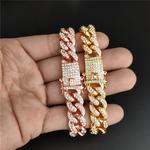 Pulseiras de Corrente Cubanas Brilhantes para Homens e Mulheres, Cor Dourada, Strass, Iced Out, Punk, Pulseira, Presente de Jóias, Hip Hop