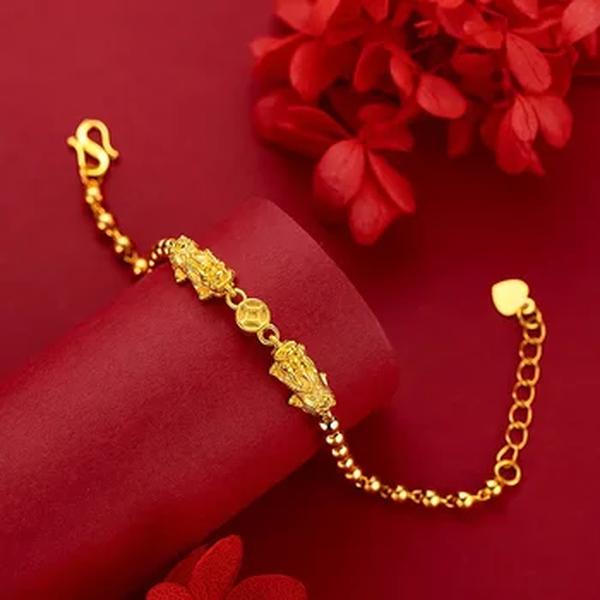 Pulseira de Contas Trançadas Femininas, Ouro Real, 24K Ouro Amarelo, 9999