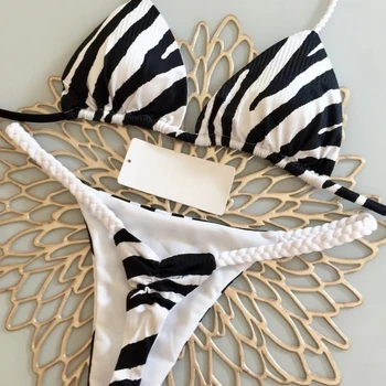 Conjunto de biquíni tanga estampa zebra feminina, maiô de cintura alta, moda banho brasileira, trajes de banho sexy, novo, 2023