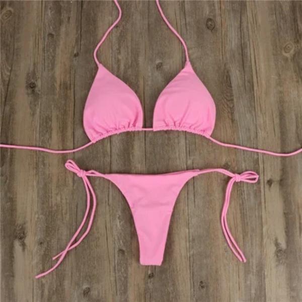 Conjunto sexy de biquíni fio dental pendurado para mulheres, maiô de gravata lateral, estilo bandagem, alça dividida, conjunto de maiô feminino ajustável, novo