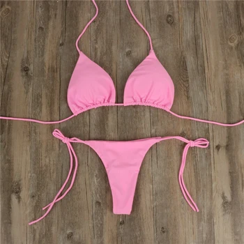 Conjunto sexy de biquíni fio dental pendurado para mulheres, maiô de gravata lateral, estilo bandagem, alça dividida, conjunto de maiô feminino ajustável, novo