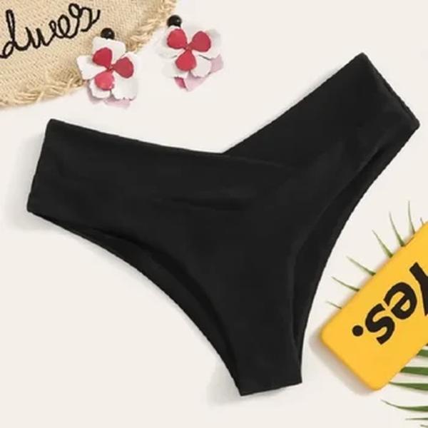 Tanga brasileira de biquíni para mulheres, semi-banho, roupa de praia sexy V cheeky, banho preto para senhoras, natação