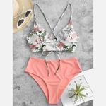 Fato de banho sexy sem costas feminino, conjunto de biquíni estampado, moda praia casual, conjunto de duas peças, moda verão