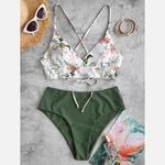 Fato de banho sexy sem costas feminino, conjunto de biquíni estampado, moda praia casual, conjunto de duas peças, moda verão