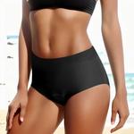 Coverag completo feminino preto cintura alta Bikini Bottoms, maiô básico com cobertura total, maiô de cintura média, fundo básico