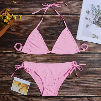 Conjunto de biquíni feminino com três pontas, tanga bandagem, estilo maiô respirável, leve conjunto de biquíni feminino, sexy, verão