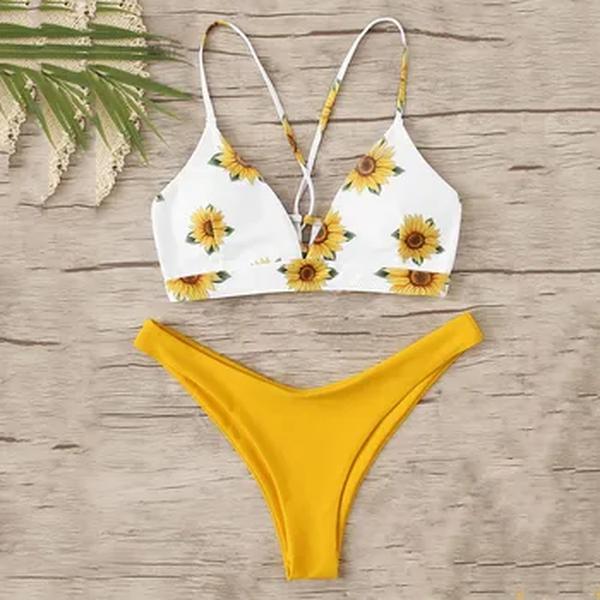 Estampa das mulheres acolchoado biquíni maiô, moda praia, tankini conjunto, swimwear, beachwear