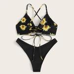 Estampa das mulheres acolchoado biquíni maiô, moda praia, tankini conjunto, swimwear, beachwear