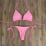 Conjunto de maiô biquíni sexy de duas peças feminino, bandagem rosa, tangas femininas, terno sólido, feminino