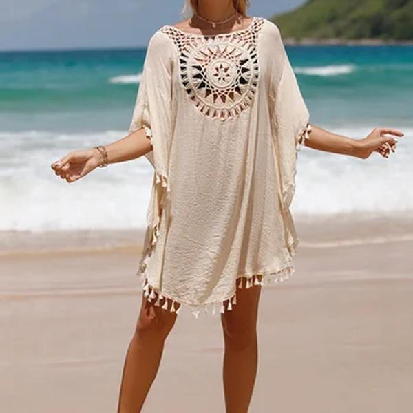 Vestido de maiô sexy CROCHET BIKINI feminino Cover Up, maiô de verão, moda praia, camisa para encobrir