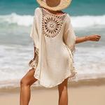 Vestido de maiô sexy CROCHET BIKINI feminino Cover Up, maiô de verão, moda praia, camisa para encobrir