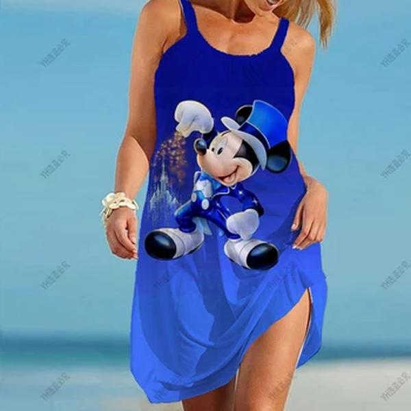 Disney-Vestido feminino Minnie e Mickey Beach, maiô sexy, coberturas de praia femininas, toalha de embrulho, costas abertas, mini vestidos de sling, verão