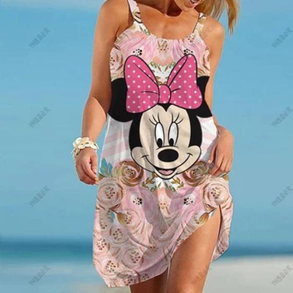 Disney-Vestido feminino Minnie e Mickey Beach, maiô sexy, coberturas de praia femininas, toalha de embrulho, costas abertas, mini vestidos de sling, verão