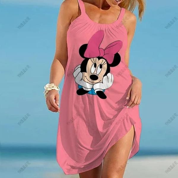 Disney-Vestido feminino Minnie e Mickey Beach, maiô sexy, coberturas de praia femininas, toalha de embrulho, costas abertas, mini vestidos de sling, verão