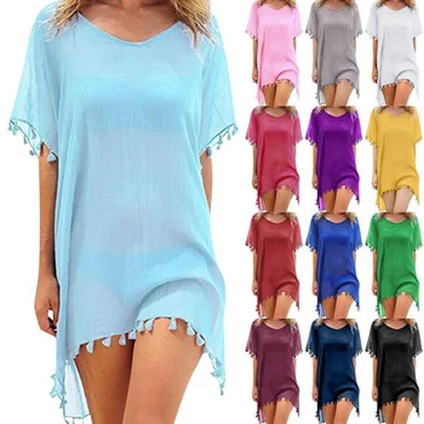 Vestido de praia feminino de crochê oco, Cover-Ups, Fato de banho, Túnica feminina, maiô, verão, moda praia, 2022