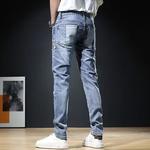 Jeans elegante rasgado masculino, calças retas finas, roupas jeans desfiadas, calças skinny, nova moda, 2023