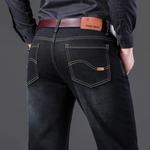 Jeans masculino clássico preto de perna reta, calça larga, confortável, calça escura, fina, presente para pai, roupa grande, pai