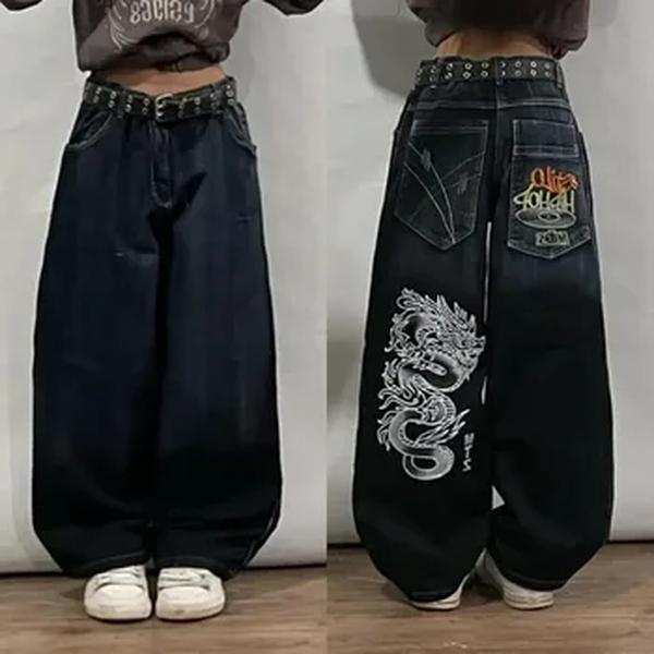 JNCO-Calça Jeans Baggy com estampa hip-hop feminina, calça preta, cintura alta gótica, calças largas, streetwear retrô, Harajuku, Y2K, novo