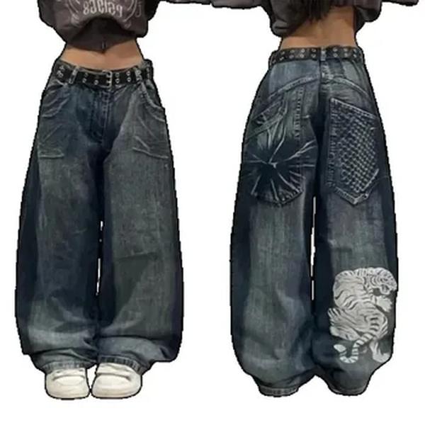 JNCO-Calça Jeans Baggy com estampa hip-hop feminina, calça preta, cintura alta gótica, calças largas, streetwear retrô, Harajuku, Y2K, novo