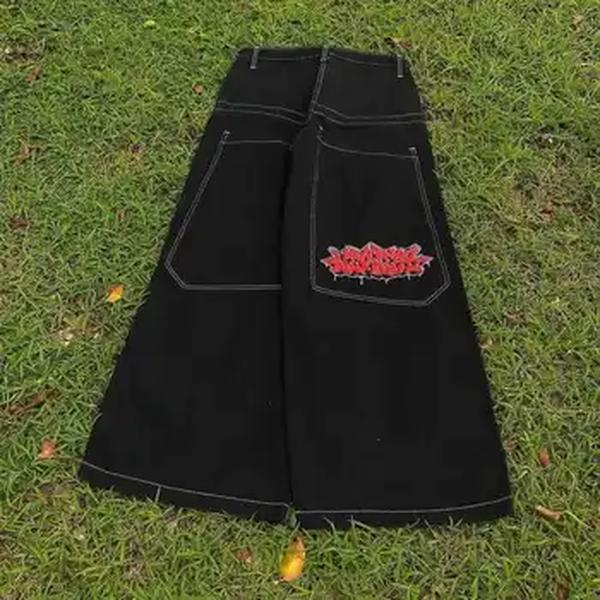 High Street Jnco Bordado Demin Jeans para homens e mulheres, Hip Pop, ajuste solto, calças largas para casal, cintura média, Knock Trendy
