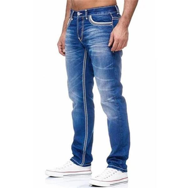 Jeans jeans monocromático com bolsos masculinos, calça reta, casual, streetwear diário, roupas de negócios, primavera e verão