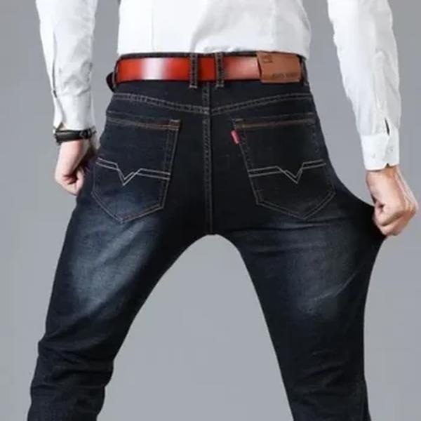 Jeans longos retos e versáteis para homens, jeans estilo stretch, folgados, tubo, middle ag, outono e inverno