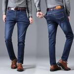 Jeans longos retos e versáteis para homens, jeans estilo stretch, folgados, tubo, middle ag, outono e inverno