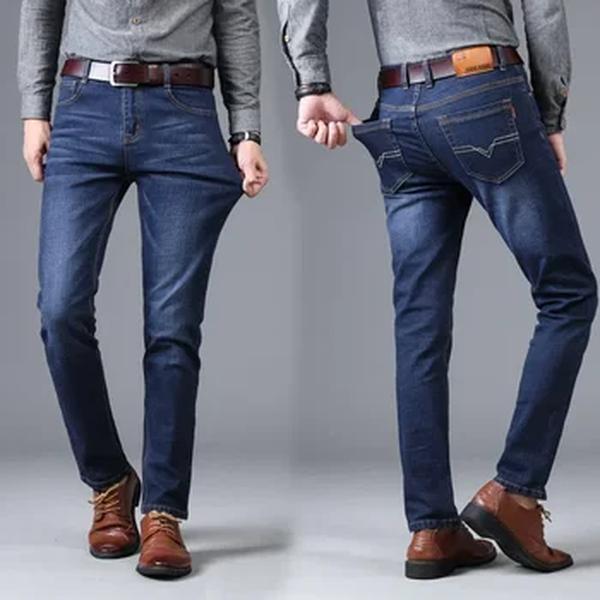 Jeans longos retos e versáteis para homens, jeans estilo stretch, folgados, tubo, middle ag, outono e inverno